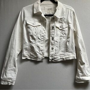 Wax Jean White Distressed Cropped Denim Jacket Size S